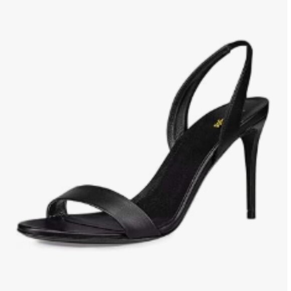 Wo Wagas Black Slingback Sandals Two Straps Slip On High Heels Open Toe Shoes - Picture 1 of 8